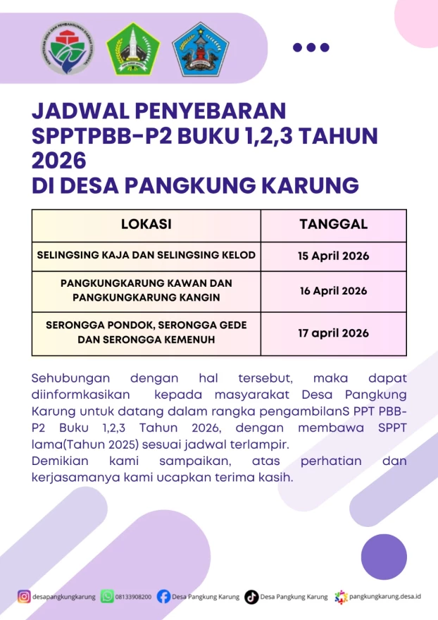 Jadwal Penyebaran SPPT PBB- P2 Buku 1,2,3 Tahun2026